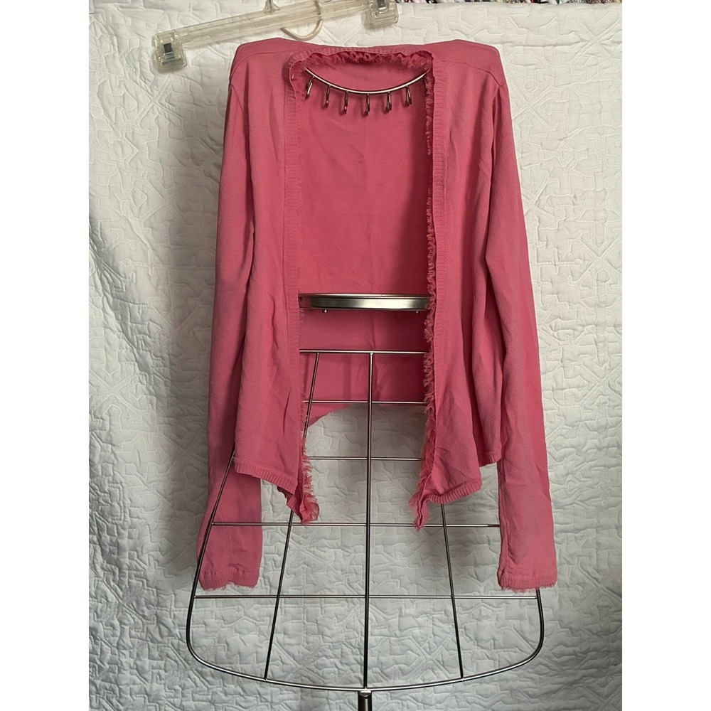 Sarami Pink Open Front Cardigan Ruffle Trim Knit Sweater Long Sleeve Medium